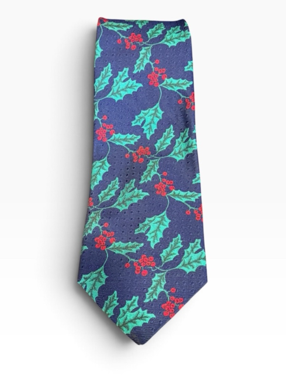 Robert Talbott Vintage Navy Christmas Holly Berry Mens Silk Tie Holiday Necktie